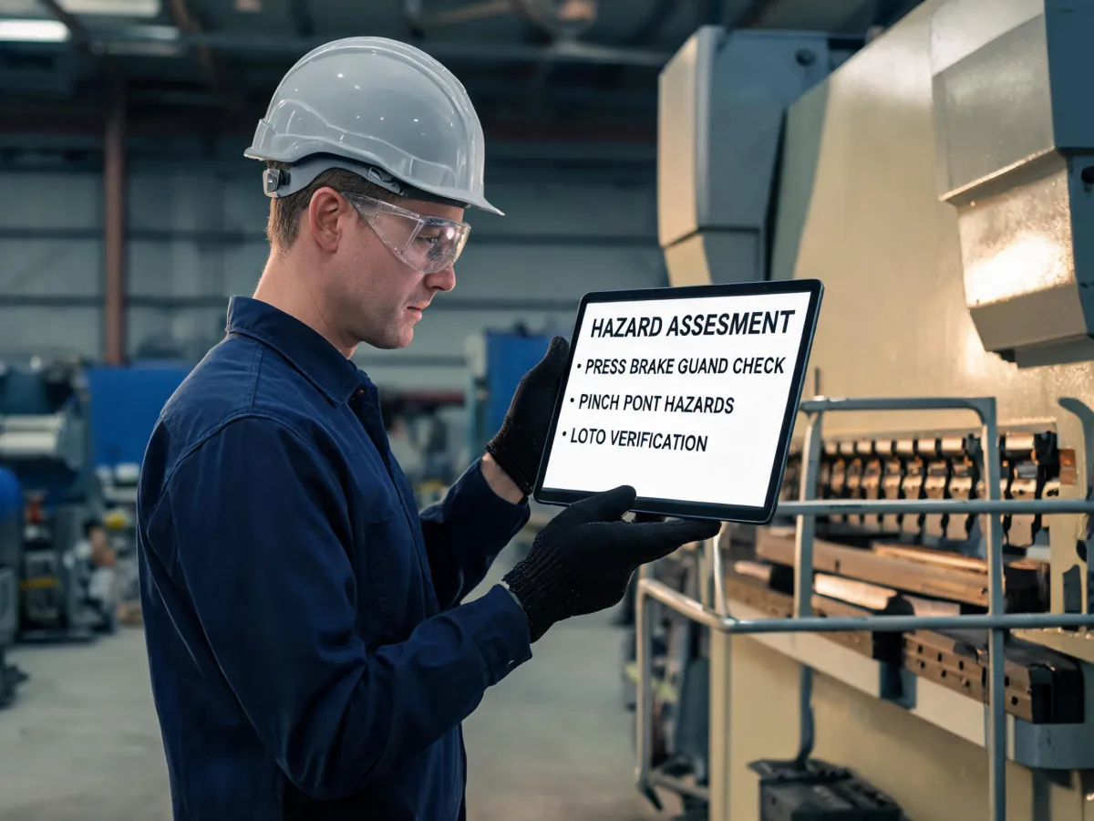 Safety engineer reviewing PPE in a fabrication plant
